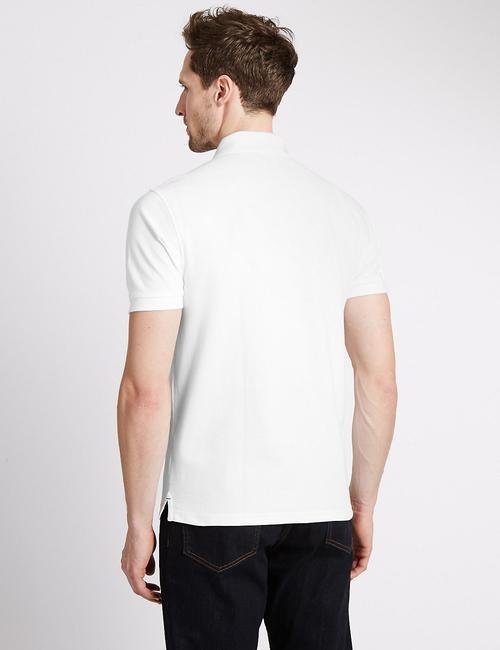 Beyaz StayNEW™ Saf Pamuklu Tailored Polo Yaka T-Shirt