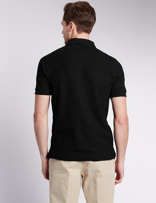 Siyah StayNEW™ Saf Pamuklu Tailored Polo Yaka T-Shirt
