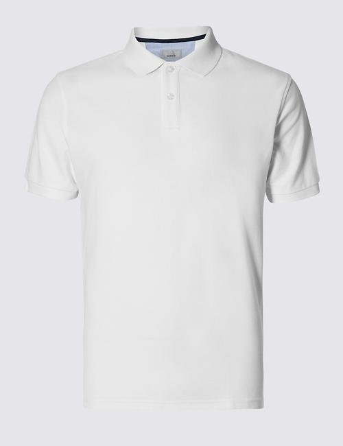 Beyaz StayNEW™ Saf Pamuklu Tailored Polo Yaka T-Shirt