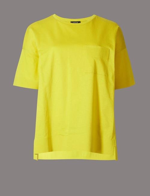 Sarı Kısa Kollu Cepli T-Shirt