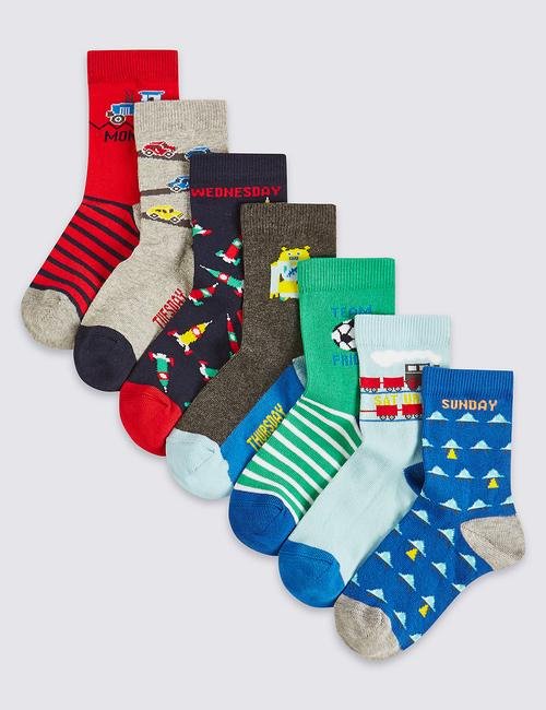 Multi Renk 7'li Pamuklu Çorap (1 - 6 Yaş)