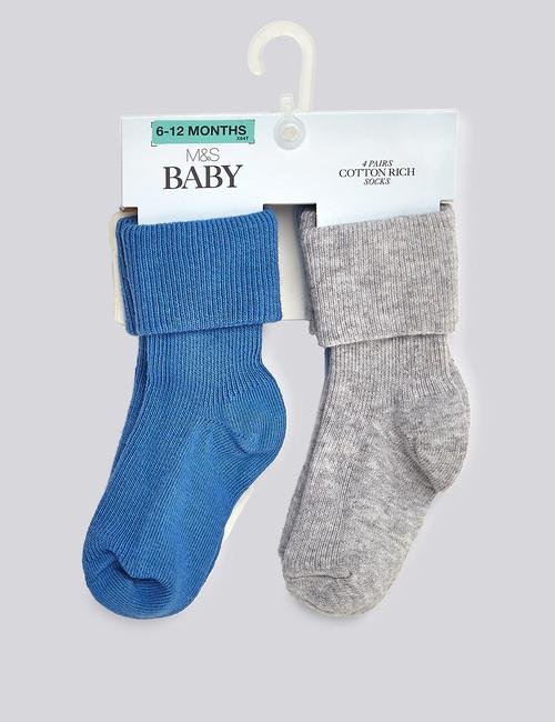 Mavi 4'lü Pamuklu StaySoft™ Bebek Çorap Seti (0 - 24 Ay)