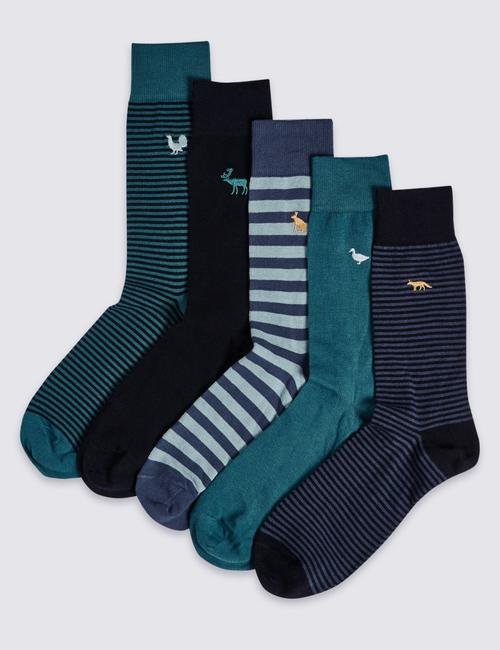 Yeşil 5'li İşlemeli Çorap (Cool & Freshfeet™ Teknolojisi ile)