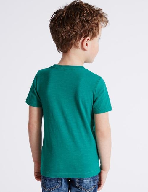 Yeşil Saf Pamuklu Desenli T-Shirt (3 Ay - 5 Yaş)