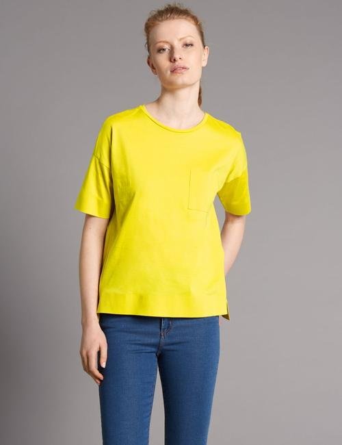 Sarı Kısa Kollu Cepli T-Shirt
