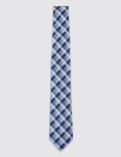 Mavi Dokumalı İpek Kravat