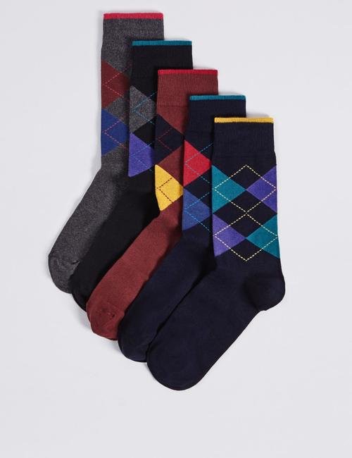 Multi Renk 5'li Desenli Çorap (Cool & Freshfeet™ Teknolojisi ile)
