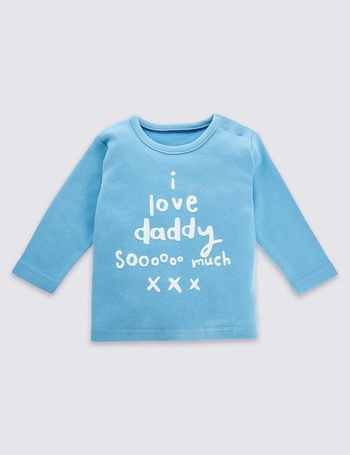 Mavi Saf Pamuklu "I Love Daddy So Much" Üst