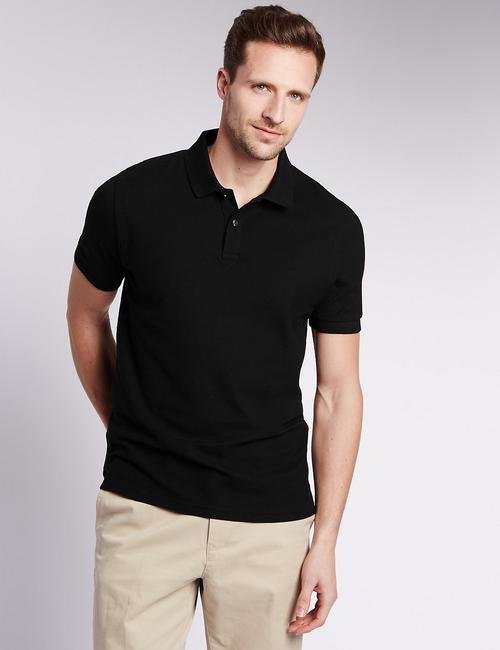 Siyah StayNEW™ Saf Pamuklu Tailored Polo Yaka T-Shirt