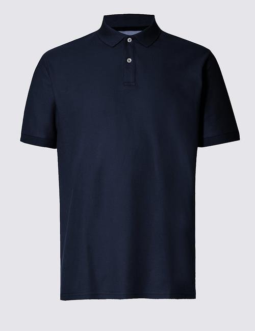 Lacivert StayNEW™ Saf Pamuklu Tailored Polo Yaka T-Shirt