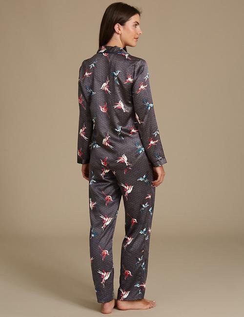Siyah Desenli Saten Pijama