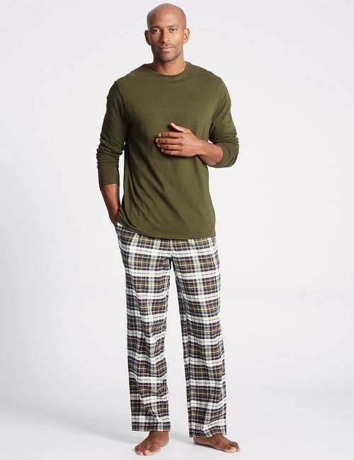 Yeşil Saf Pamuklu Ekose Pijama Takımı