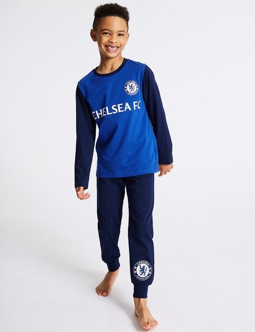 Mavi Saf Pamuklu Chelsea FC Pijama Takımı (3 - 16 Yaş)