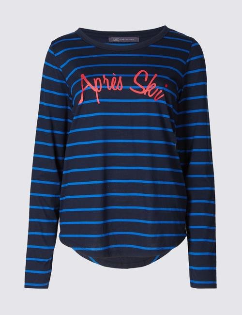 Mavi Apres Ski Çizgili Uzun Kollu T-Shirt