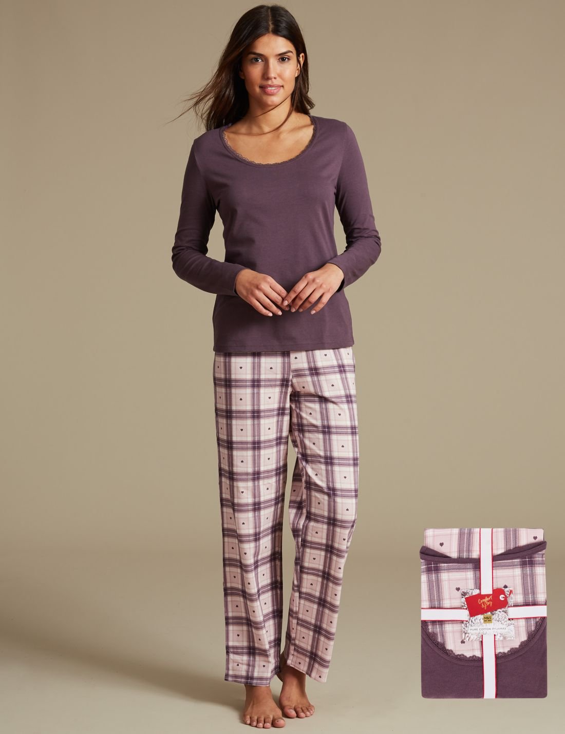 Saf Pamuklu Desenli Uzun Kollu StayNEW™ Pijama Takımı
