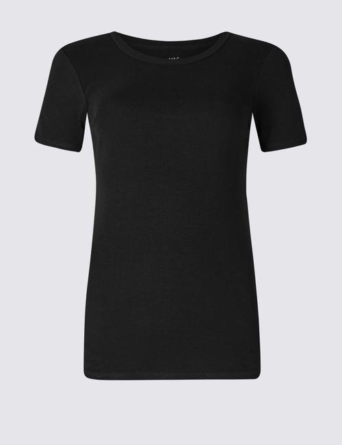 Siyah Saf Pamuklu Yuvarlak Yaka Kısa Kollu T-Shirt