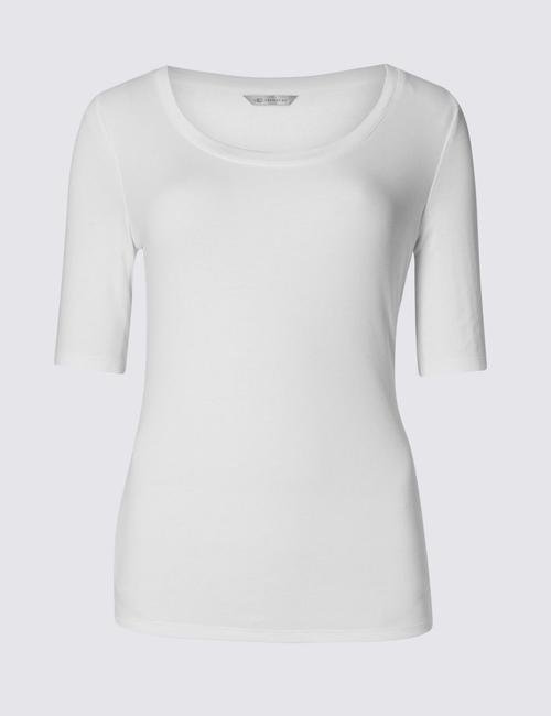 Beyaz Saf Pamuklu Yarım Kollu T-Shirt