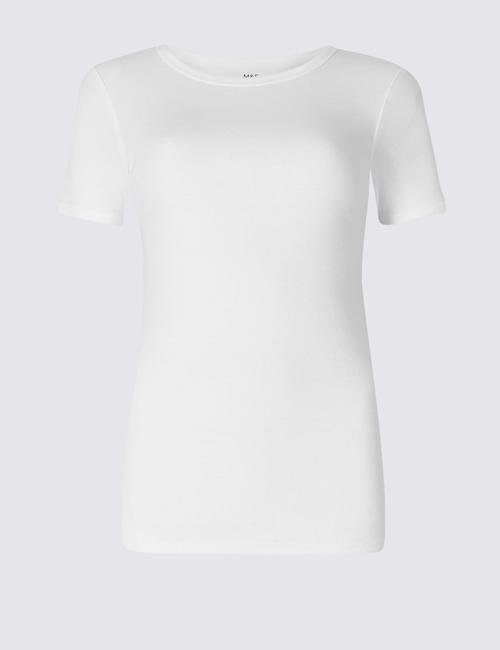 Beyaz Saf Pamuklu Yuvarlak Yaka Kısa Kollu T-Shirt