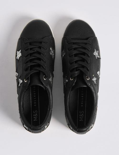 Siyah Yıldız Desenli Spor Ayakkabı (Insolia Flex® Teknolojisi ile)