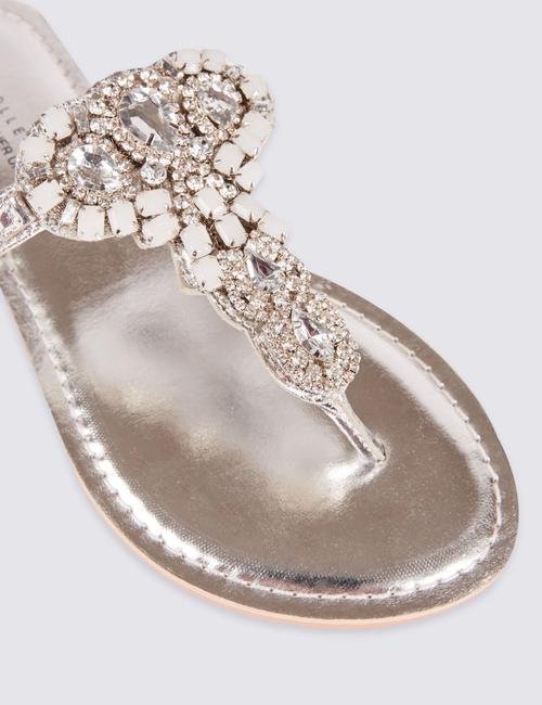Metalik Taşlı Parmak Arası Terlik Ayakkabı