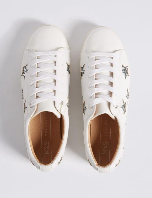 Beyaz Yıldız Desenli Spor Ayakkabı (Insolia Flex® Teknolojisi ile)