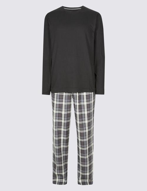 Siyah Saf Pamuklu Ekose Pijama Takımı