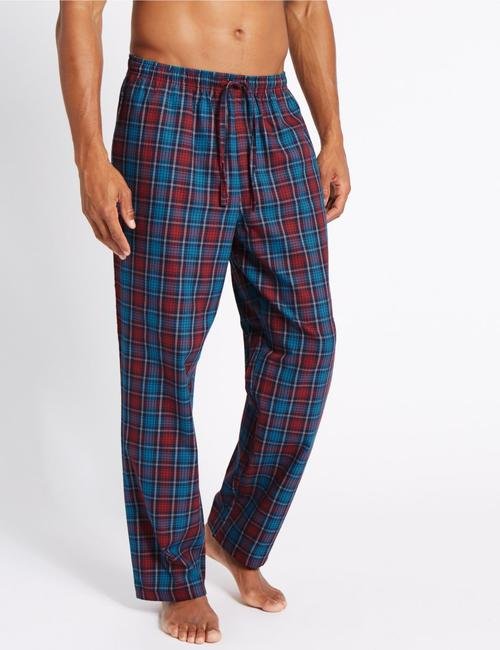 Mor Saf Pamuklu Kareli Pijama Takımı