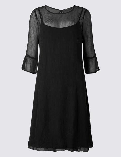 Siyah Yarım Kollu Midi Elbise