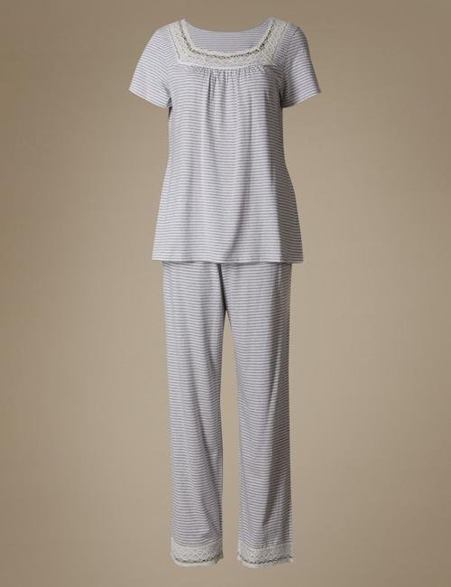 Gri Modal Tığ İşleme Detaylı İnce Askılı Pijama