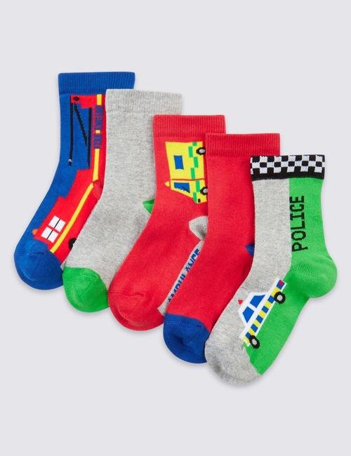Kırmızı 5'li Pamuklu Freshfeet™ Çorap (1 - 6 Yaş)