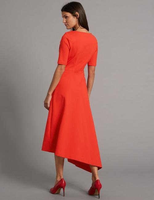 Kırmızı Asimetrik Tunik Midi Elbise