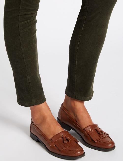 Yeşil Pamuklu Straight Kadife Pantolon