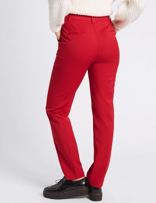 Kırmızı Yünlü Straight Pantolon