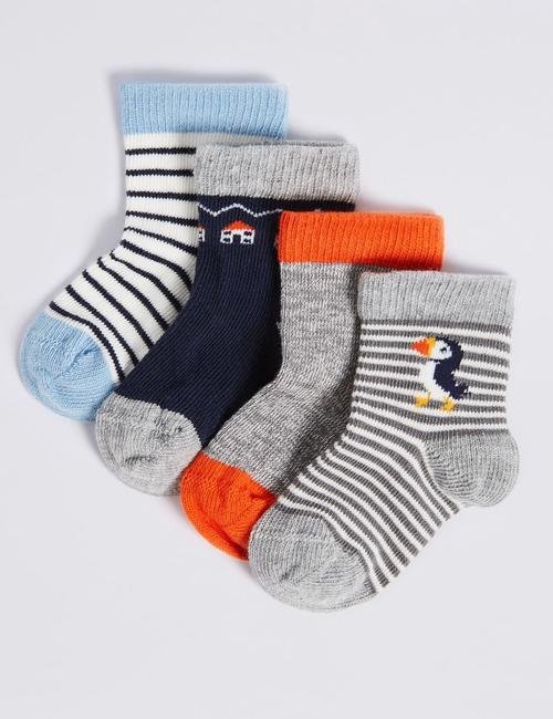 Gri 4'lü Pamuklu Bebek Çorap Seti (0 - 24 Ay)