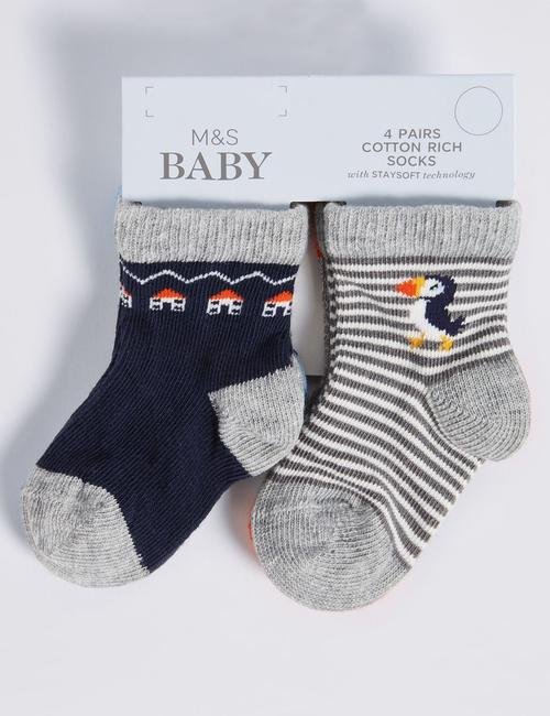 Gri 4'lü Pamuklu Bebek Çorap Seti (0 - 24 Ay)