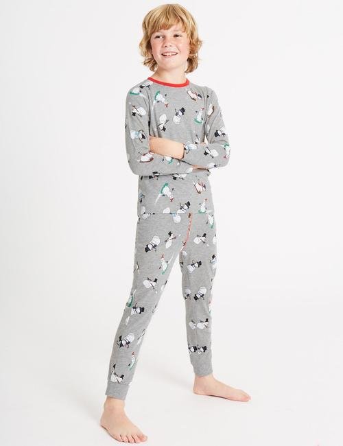 Gri 2'li Desenli Pijama Takımı (3 - 16 Yaş)