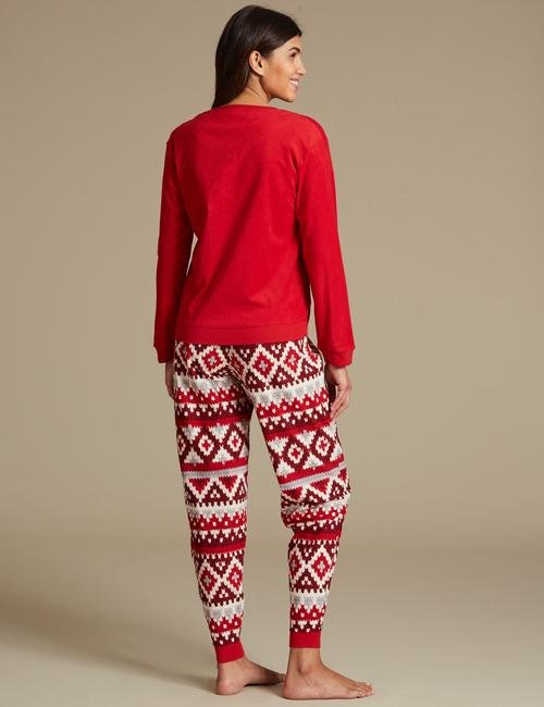 Kırmızı Fairisle Desenli Pijama Altı