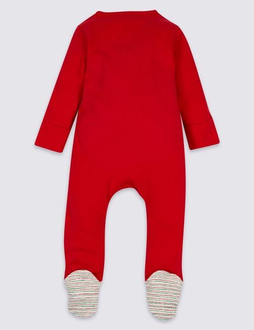 Kırmızı 2'li Saf Pamuklu Yılbaşı Motifli Pijama Tulumu