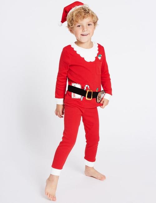Kırmızı Pamuklu Noel Baba Pijama Takımı (9 Ay - 8 Yaş)