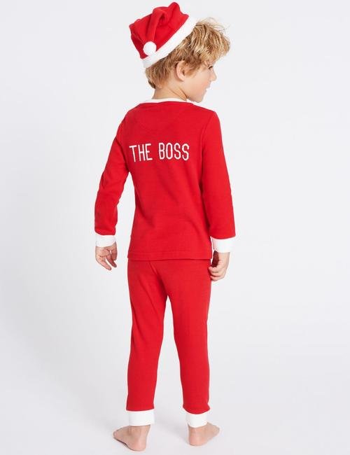 Kırmızı Pamuklu Noel Baba Pijama Takımı (9 Ay - 8 Yaş)