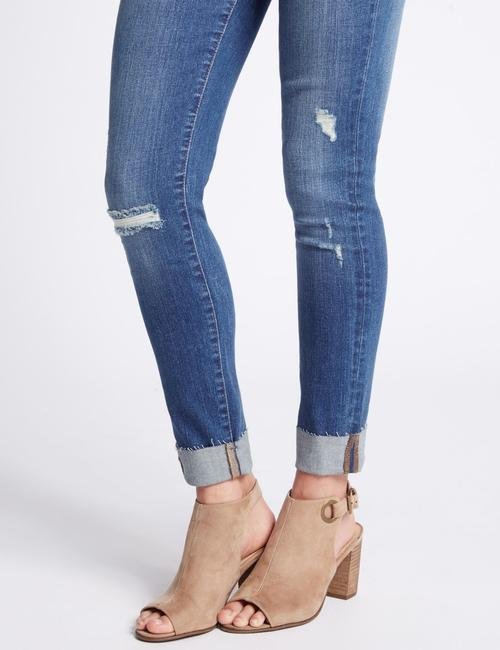 Mor Orta Belli Kıvrık Paça Skinny Jean Pantolon