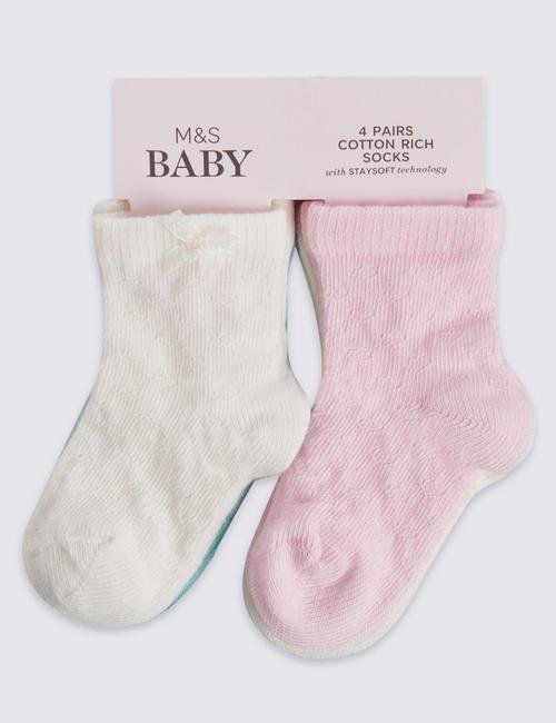 Bej 4'lü Pamuklu StaySoft™ Bebek Çorap Seti (0 - 24 Ay)