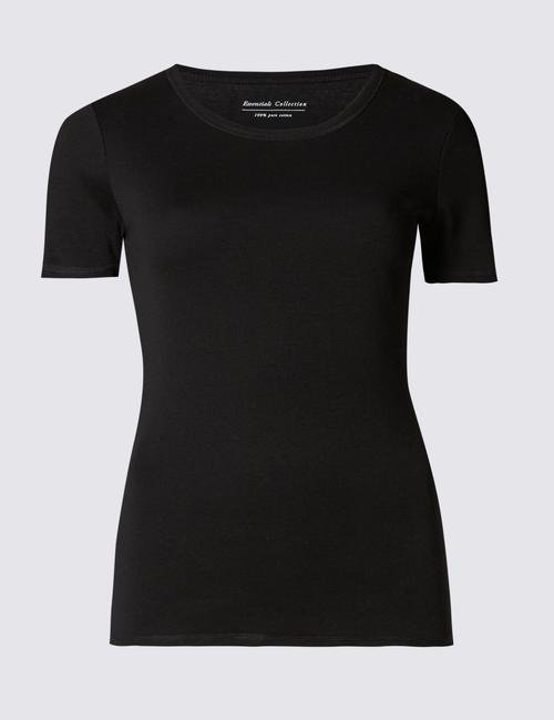 Siyah Saf Pamuklu Kısa Kollu T-Shirt