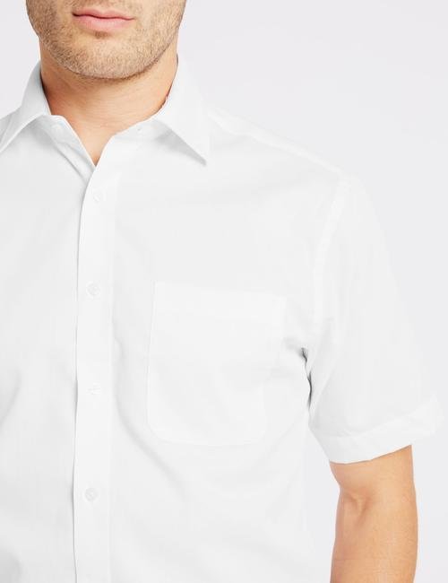 Beyaz Kısa Kollu Kolay Ütülenebilir Regular Fit Gömlek