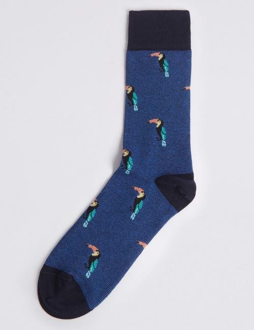 Mavi Pamuklu Desenli Çorap