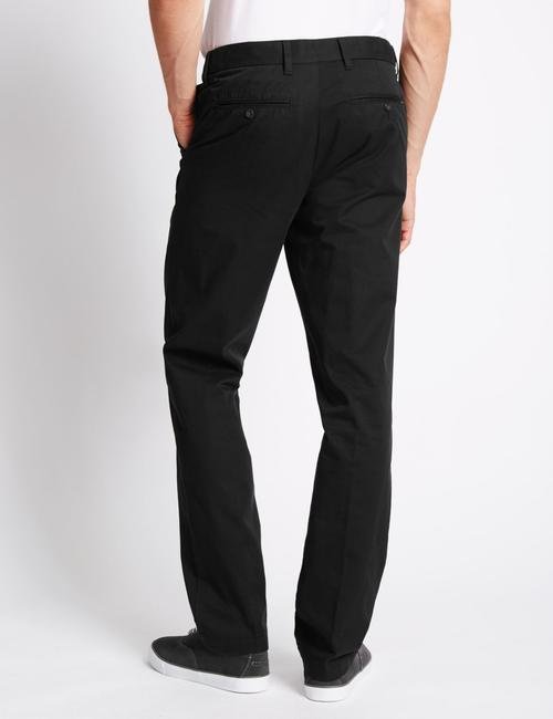 Siyah Saf Pamuklu Regular Fit Chino Pantolon