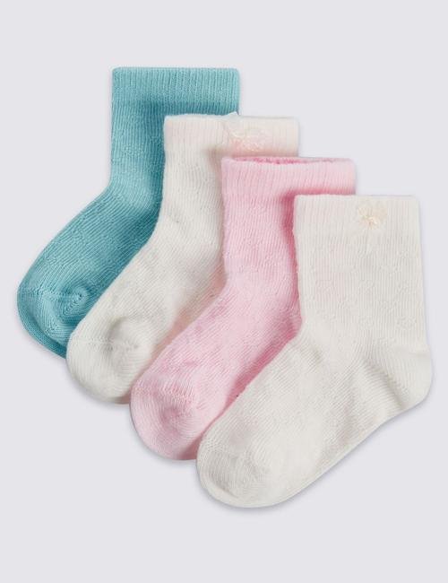 Bej 4'lü Pamuklu StaySoft™ Bebek Çorap Seti (0 - 24 Ay)
