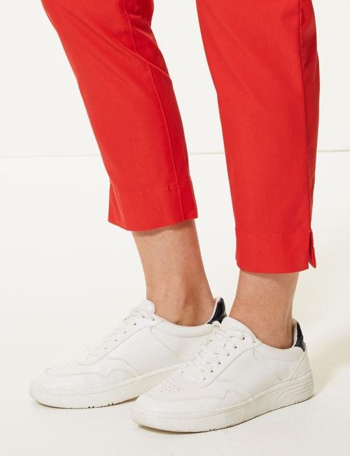 Kırmızı Pamuklu Tapered Leg Chino Pantolon
