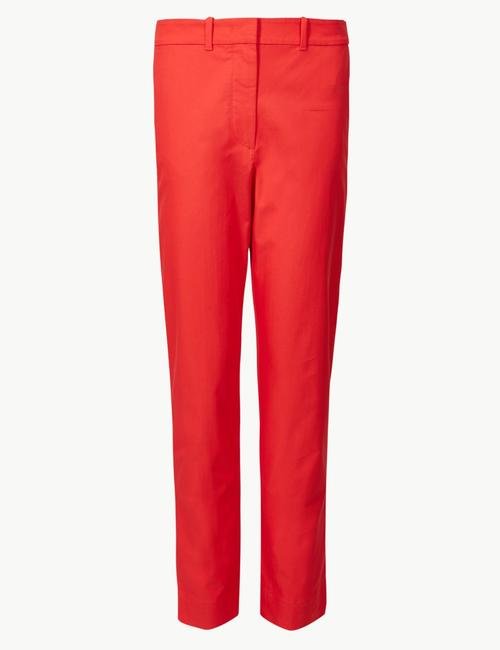 Kırmızı Pamuklu Tapered Leg Chino Pantolon