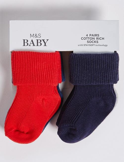 Multi Renk 4'lü Pamuklu Bebek Çorabı Seti